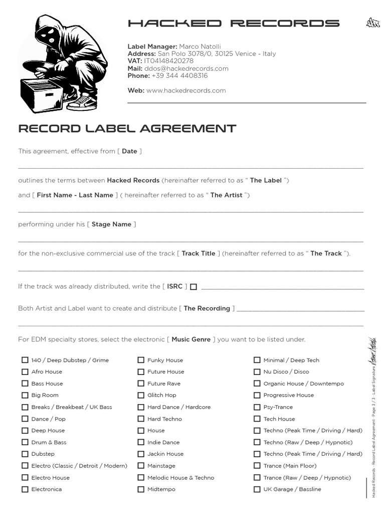 HR Record Label Agreement | PDF | Dance Music | Music Technology