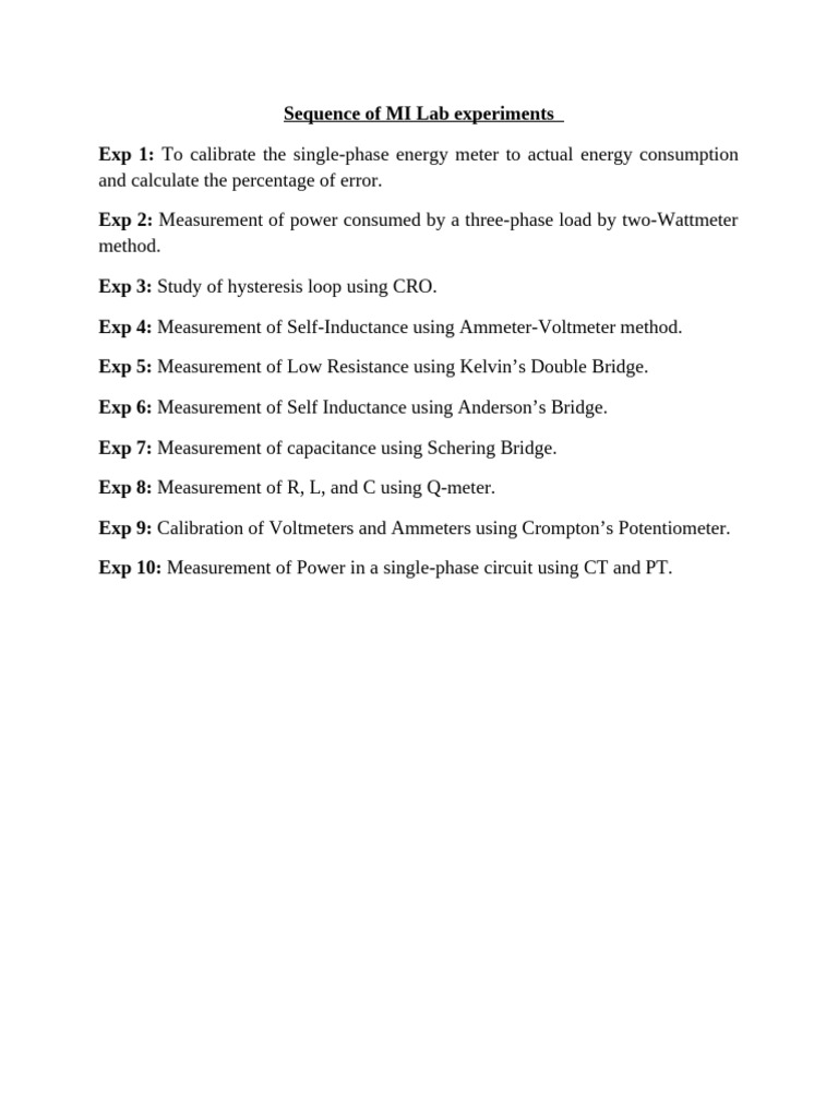 Sequence of MI Lab Experiments | PDF