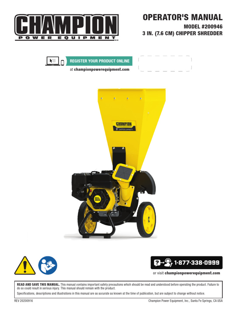 Champion Chipper Shredder Manual | PDF | Gasoline | Exhaust Gas