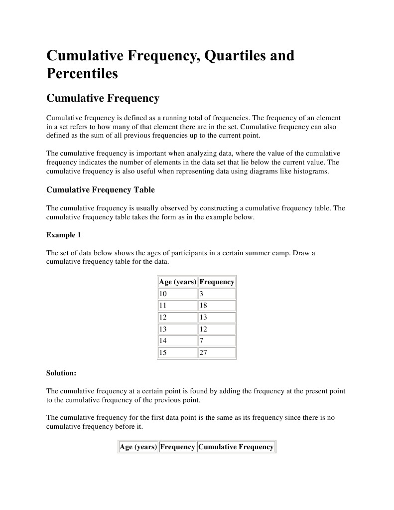 HOW TO FIND QUARTILES FROM CUMULATIVE FREQUENCY TABLE intelligence overview