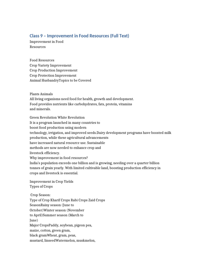 Improvement in Food Resources Full Text | PDF | Plant Nutrition | Nutrients