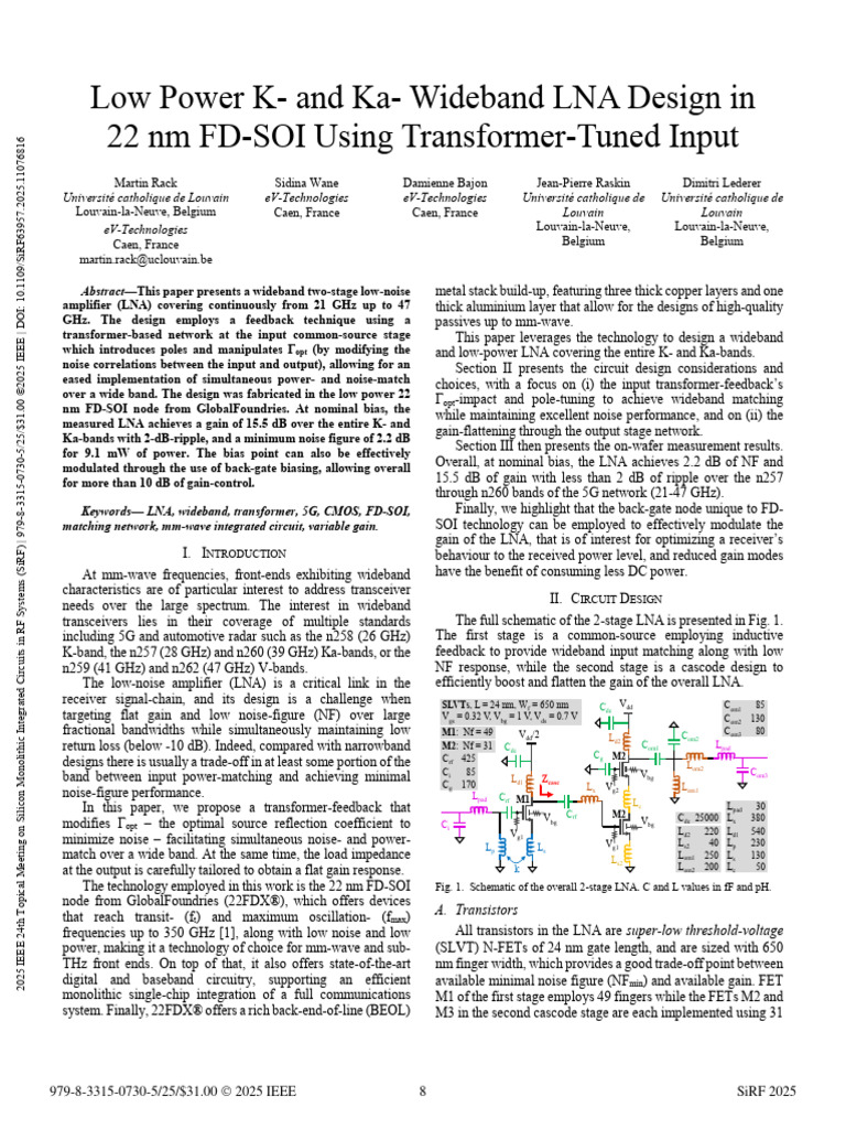 Low Power K - and Ka - Wideband LNA Design in 22 NM FD-SOI Using ...