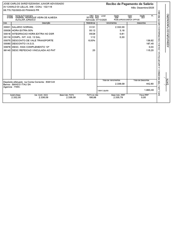 Holerite E484 12-2025 F1058 08012026083420 | PDF | Relações entre ...