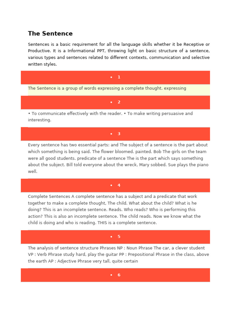 The Sentence | PDF | Sentence (Linguistics) | Phrase