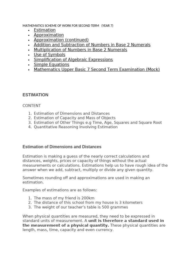 Maths Second Term e Note Jss1 | PDF | Litre | Kilogram