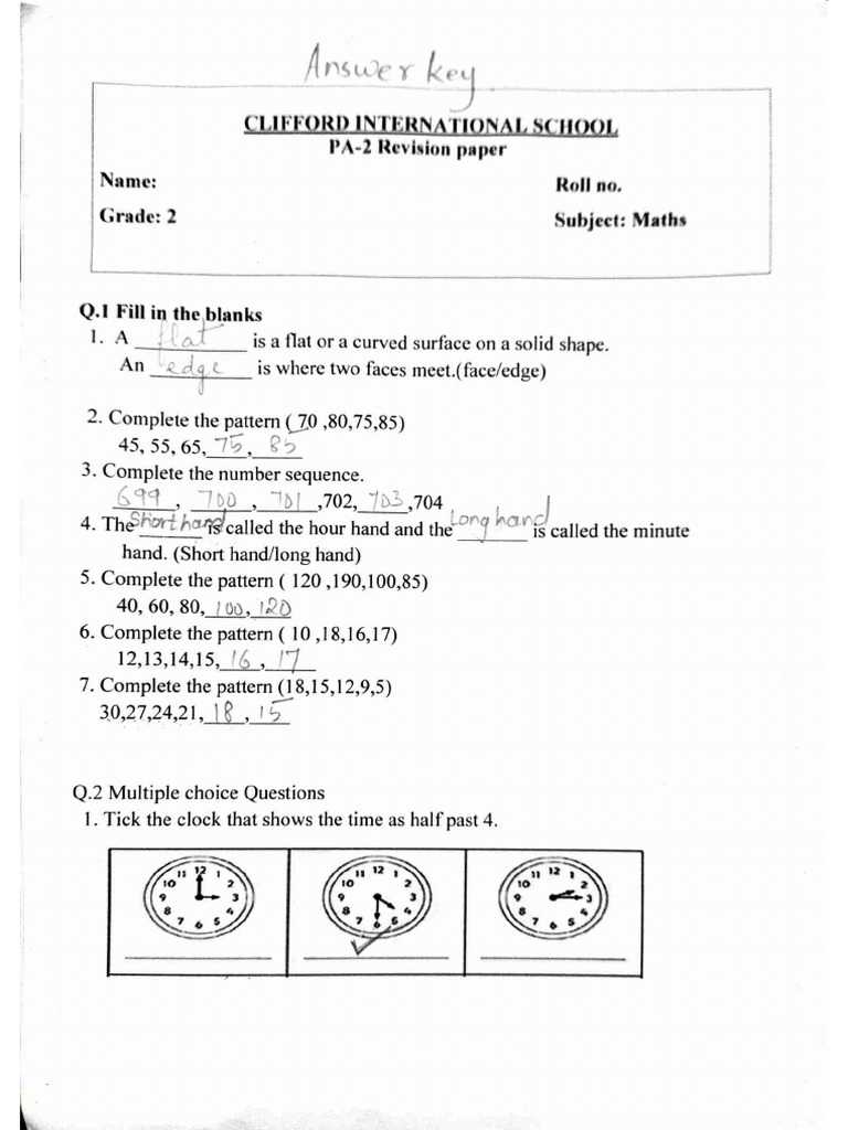 Grade 2 Maths Answer Key | PDF