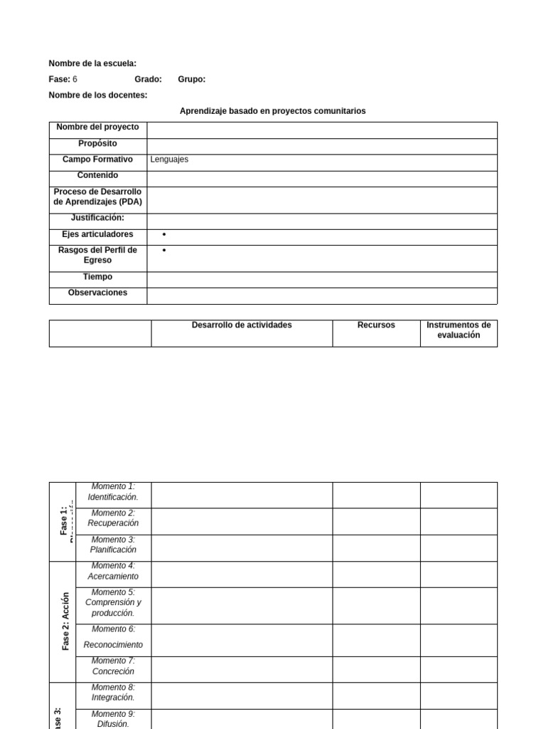Formato Aprendizaje Basado en Proyectos Comunitarios (Disciplina de ...