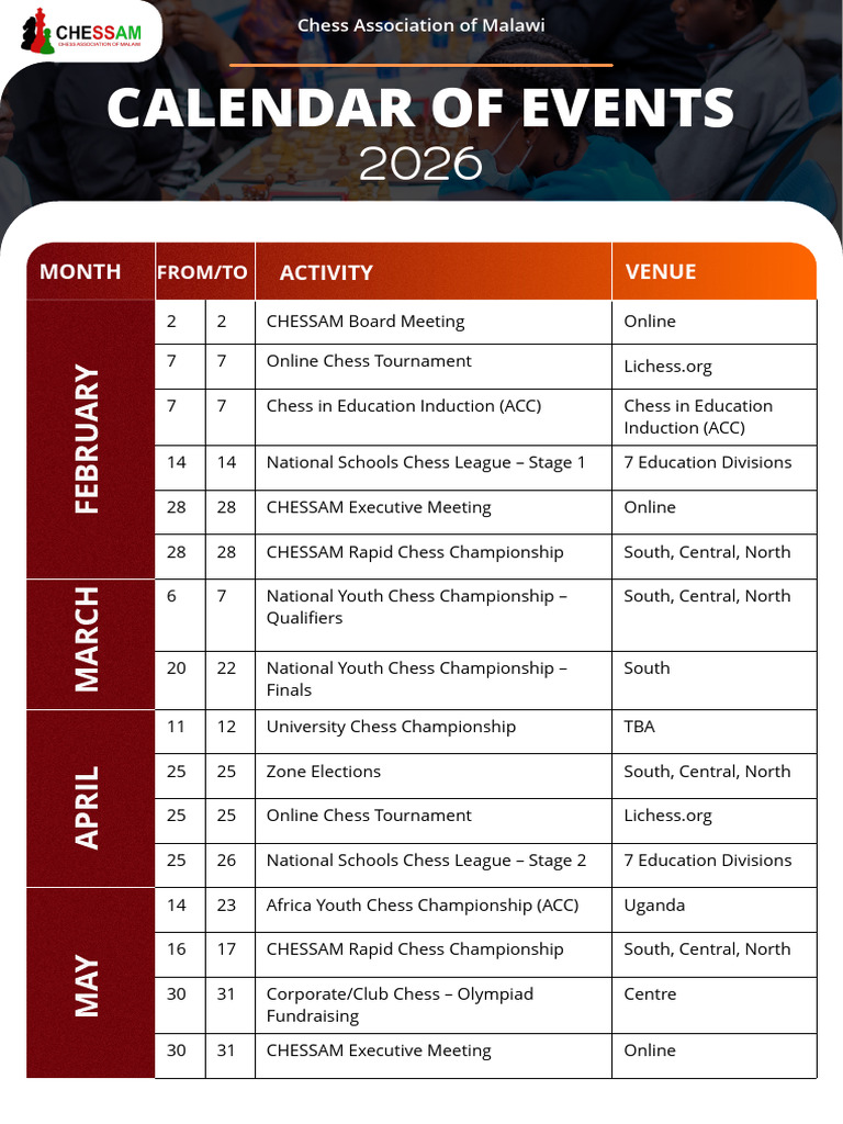 CHESSAM Calendar of Events 2026 | PDF | Chess | Individual Sports