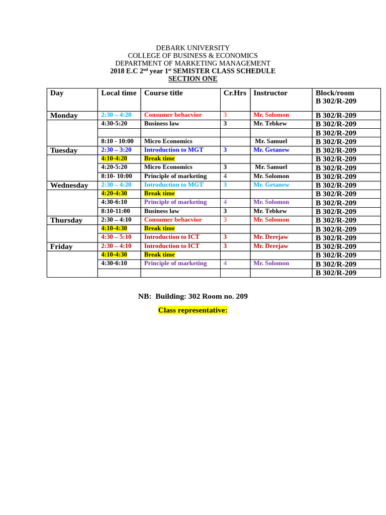 Section Class Schedule EDITED | PDF