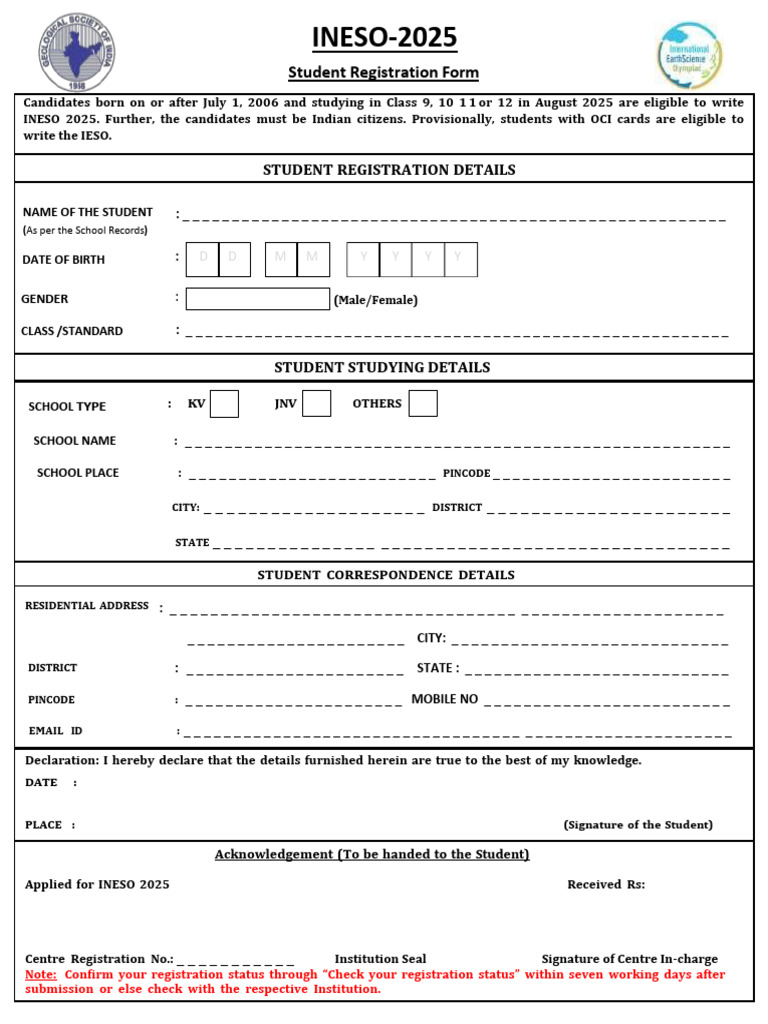 Student Reg Form INESO 2025 | PDF | Authentication | Government