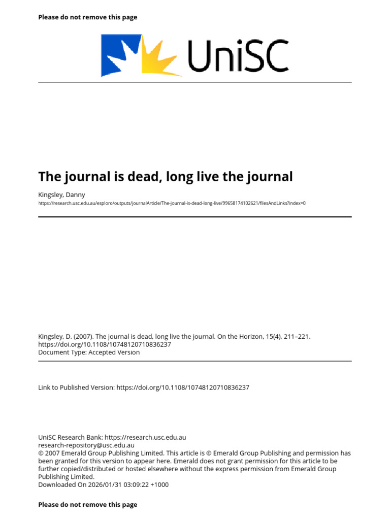 The Journal Is Dead, Long Live The Journal PDF Open Access