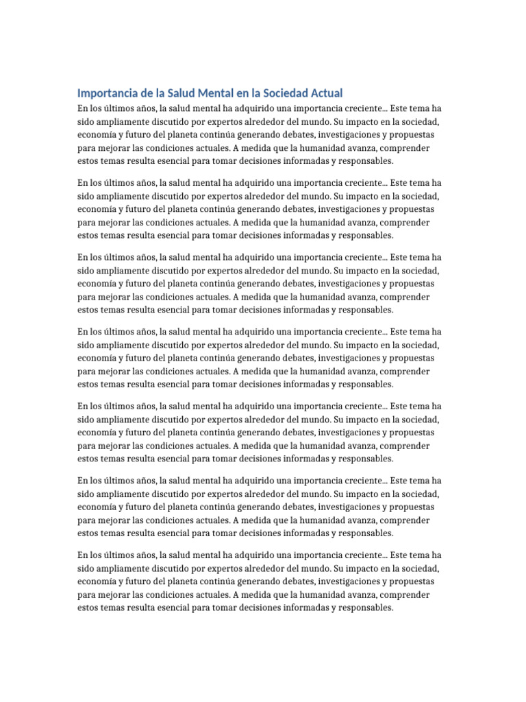 Importancia de La Salud Mental en La Sociedad Actual | PDF | Salud ...