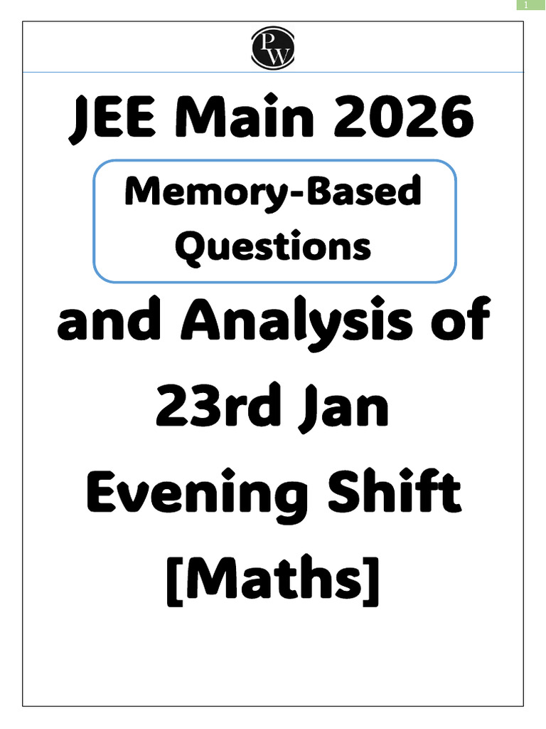 JEE Main 2026 and Analysis of 23rd Jan Evening Shift (Maths) | PDF ...