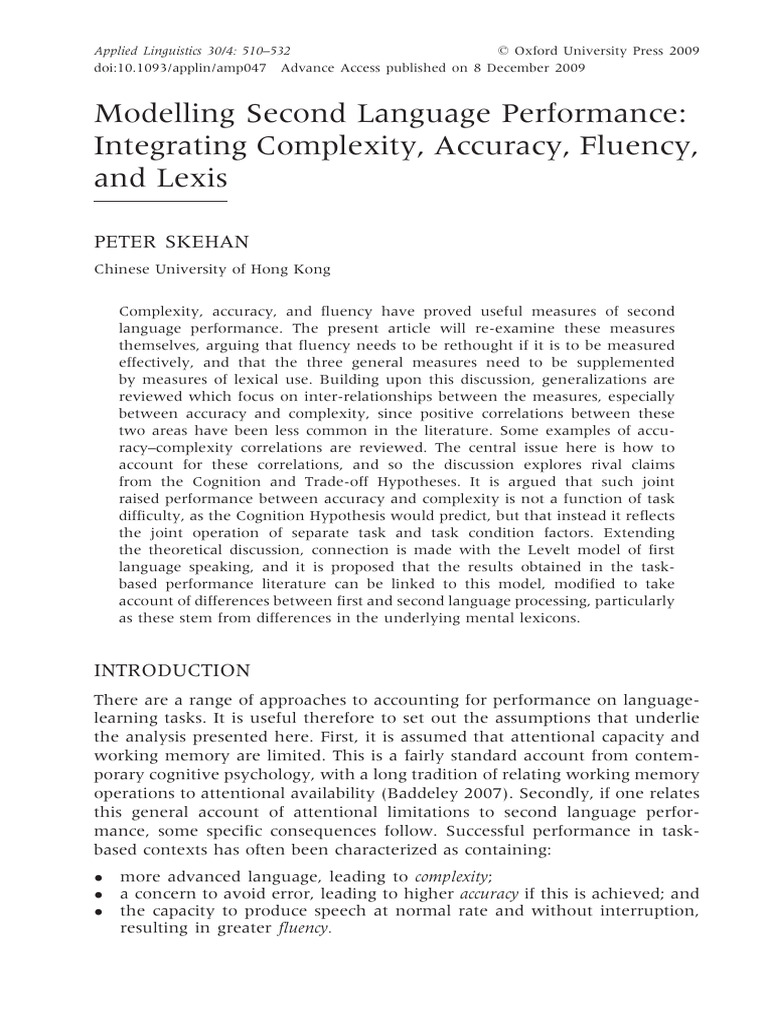 Modelling Second Language Performance Integrating | PDF | Fluency ...