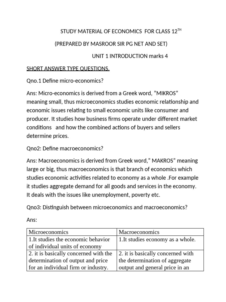 Study Material of Economics For Class 12th | PDF | Microeconomics ...