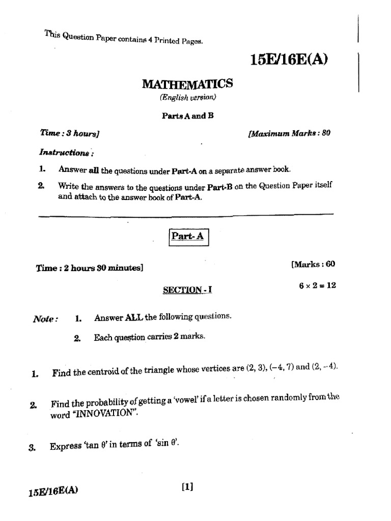 Tsbie Class 10 Mathematics 15e 16e a Apr 2023 (1) | PDF | Mathematics ...
