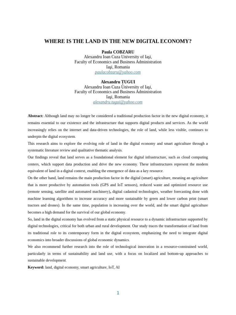 Where Is The Land in The New Digital Economy-Article | PDF ...