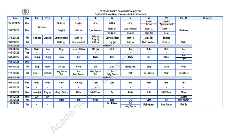 Final Exam Date Sheet 2025 26 | PDF | Qualifications
