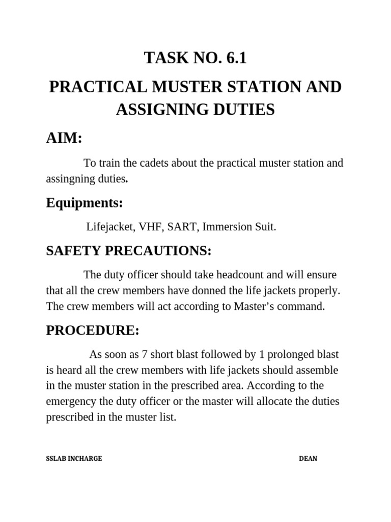 Task No 6.1 Practical Muster Station and Assigning Duties | PDF