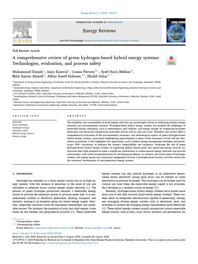 A Comprehensive Review of Green Hydrogen Based Hybrid Energy Sy 2025 ...
