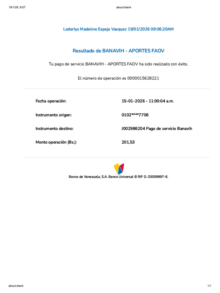 Resultado de Banavih - Aportes Faov: Loderlys Madeline Espeja Vasquez ...