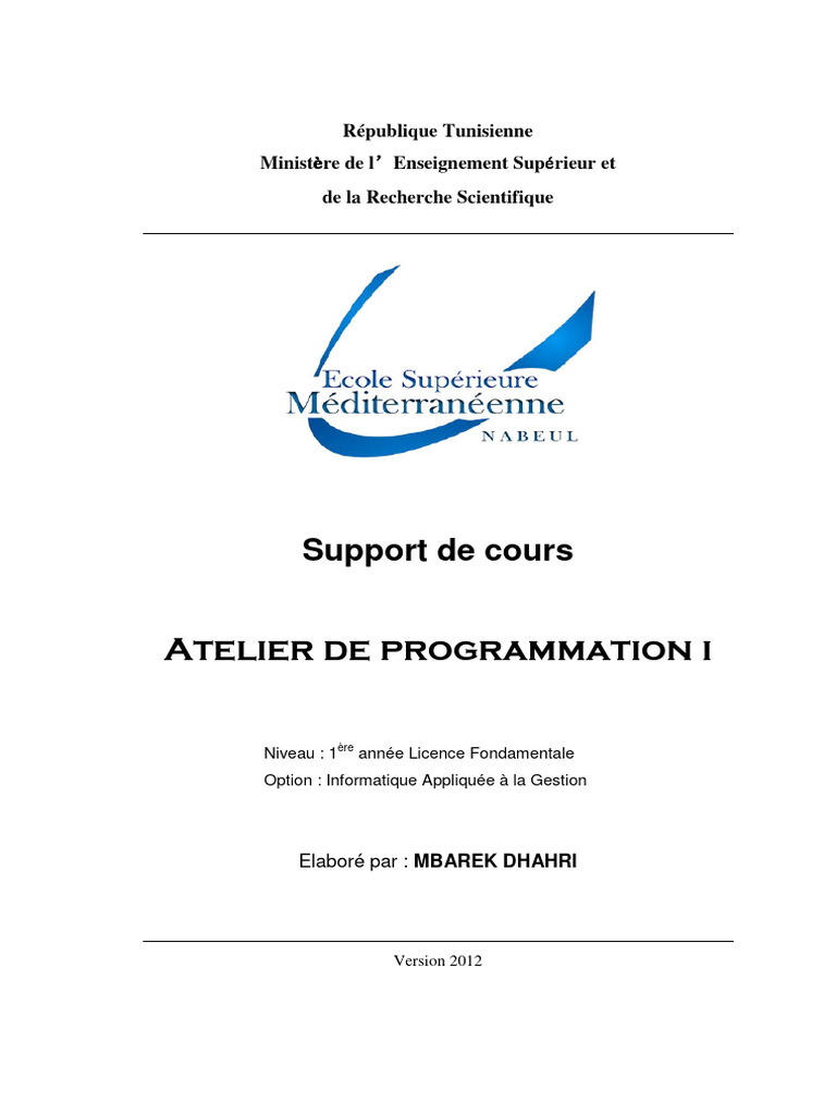 Atelier de Programmation I | PDF | C (Langage de programmation ...