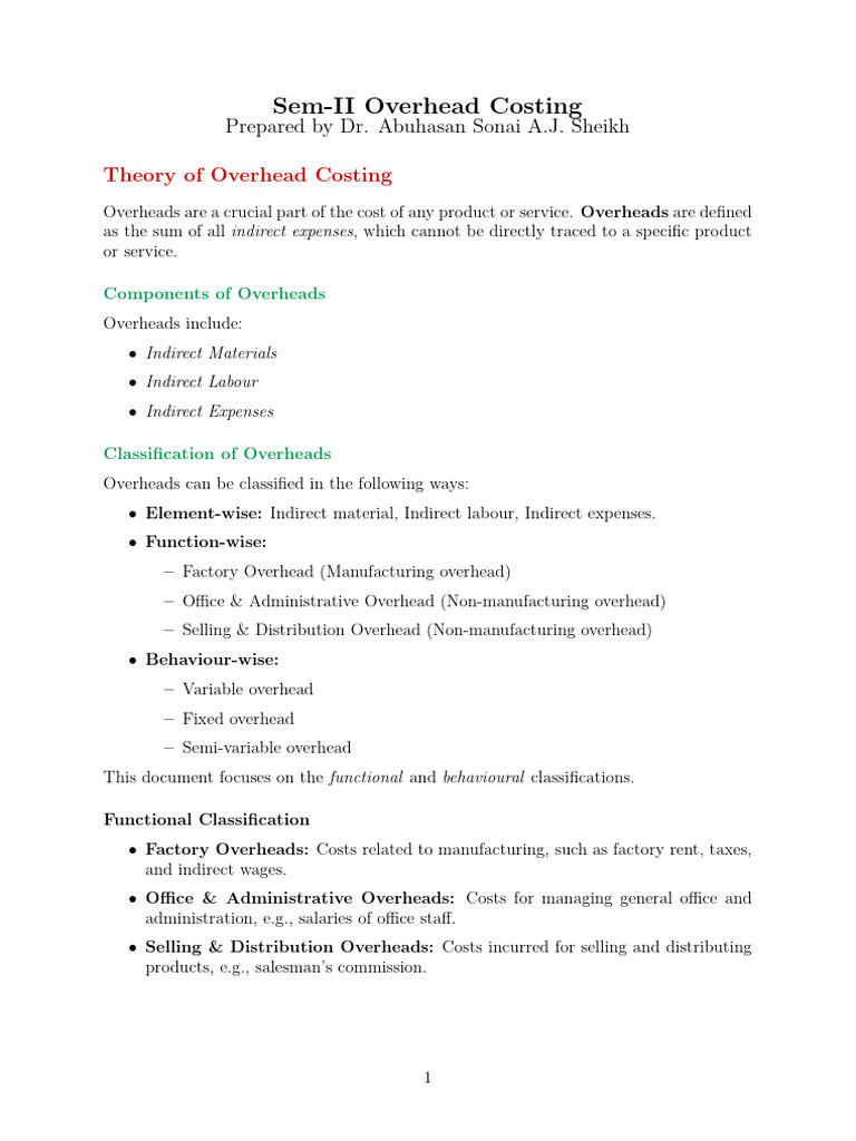 Cost Acc. Sem II Overhead Costing CCF | PDF | Depreciation | Business