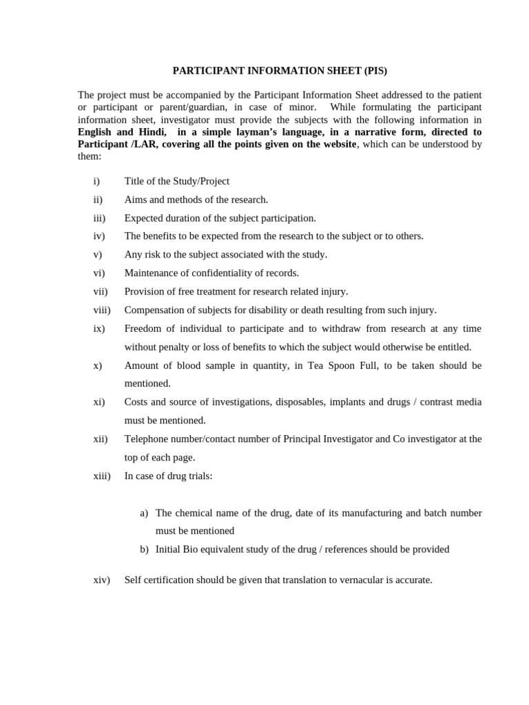 Participant Information Sheet (IEC) 15032012 | PDF