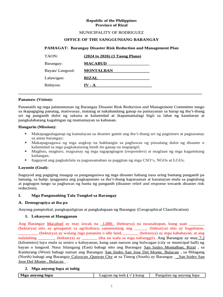 Brgy. Macabud Day 2 BDRRMO | PDF