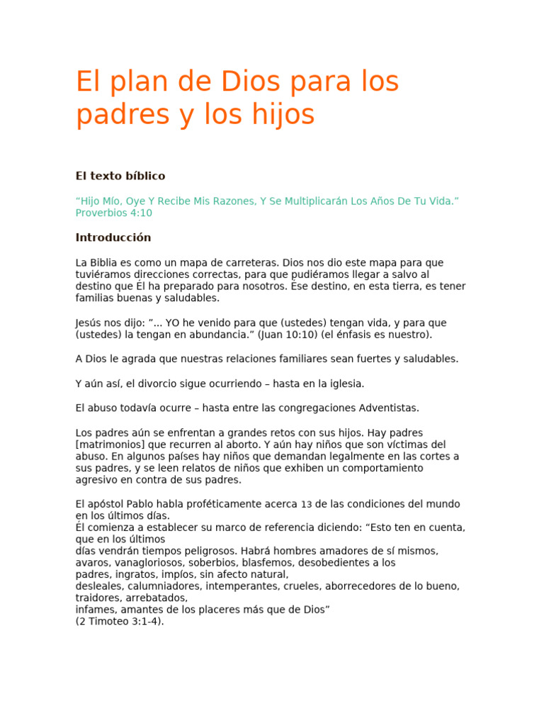 El Plan de Dios para Los Padres y Los Hijos | PDF | Diez Mandamientos ...