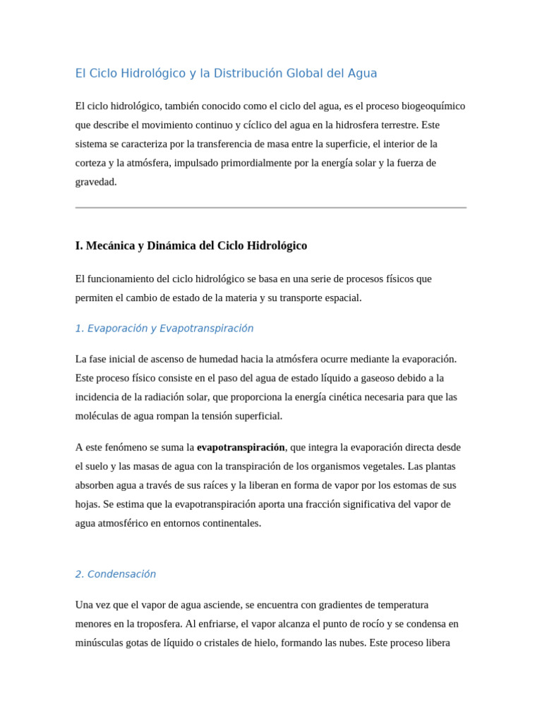 El Ciclo Hidrológico y La Distribución Global | PDF | Agua | El ciclo ...