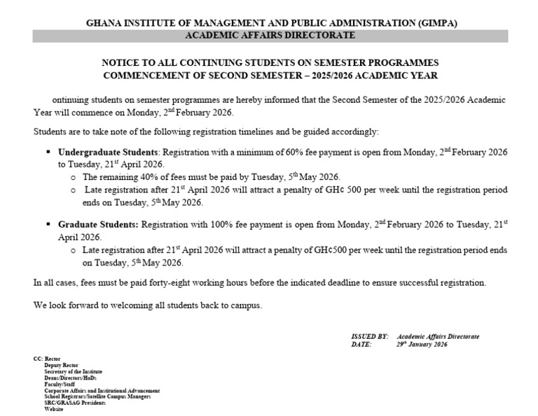 Notice - Registration For 2nd Semester 2025 2026 | PDF