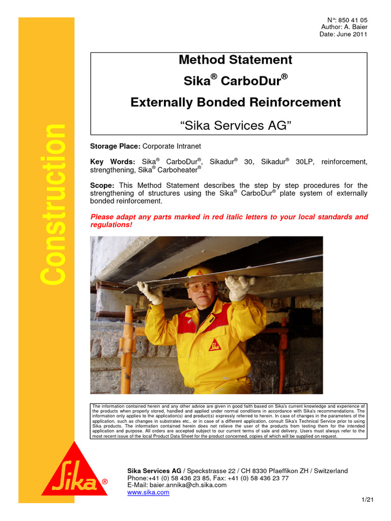 Method Statement Sika® CarboDur® Externally Bonded Reinforcement 