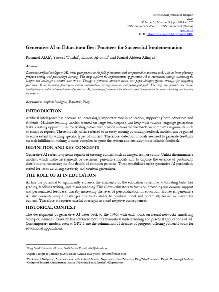 Generative AI in Education Best Practices For Succ | PDF | Artificial ...
