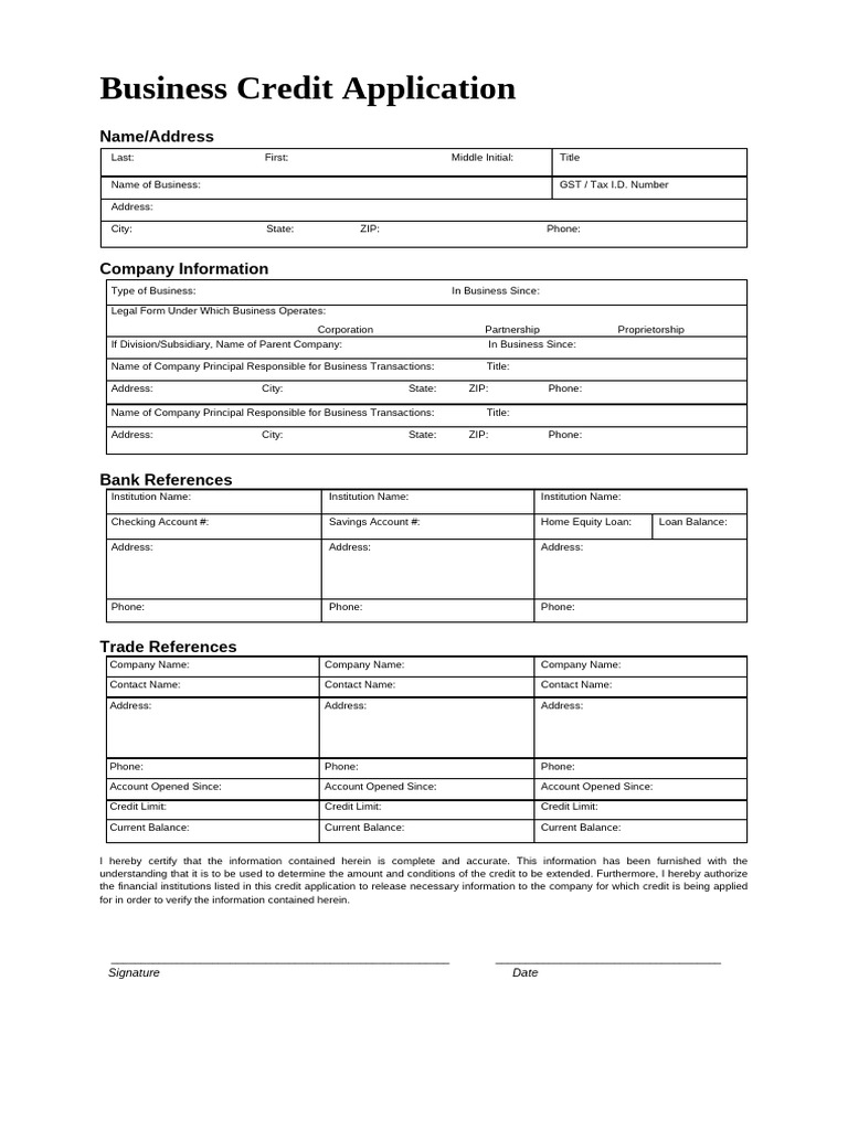 3 - Business Credit Application Template | PDF | Business | Financial ...