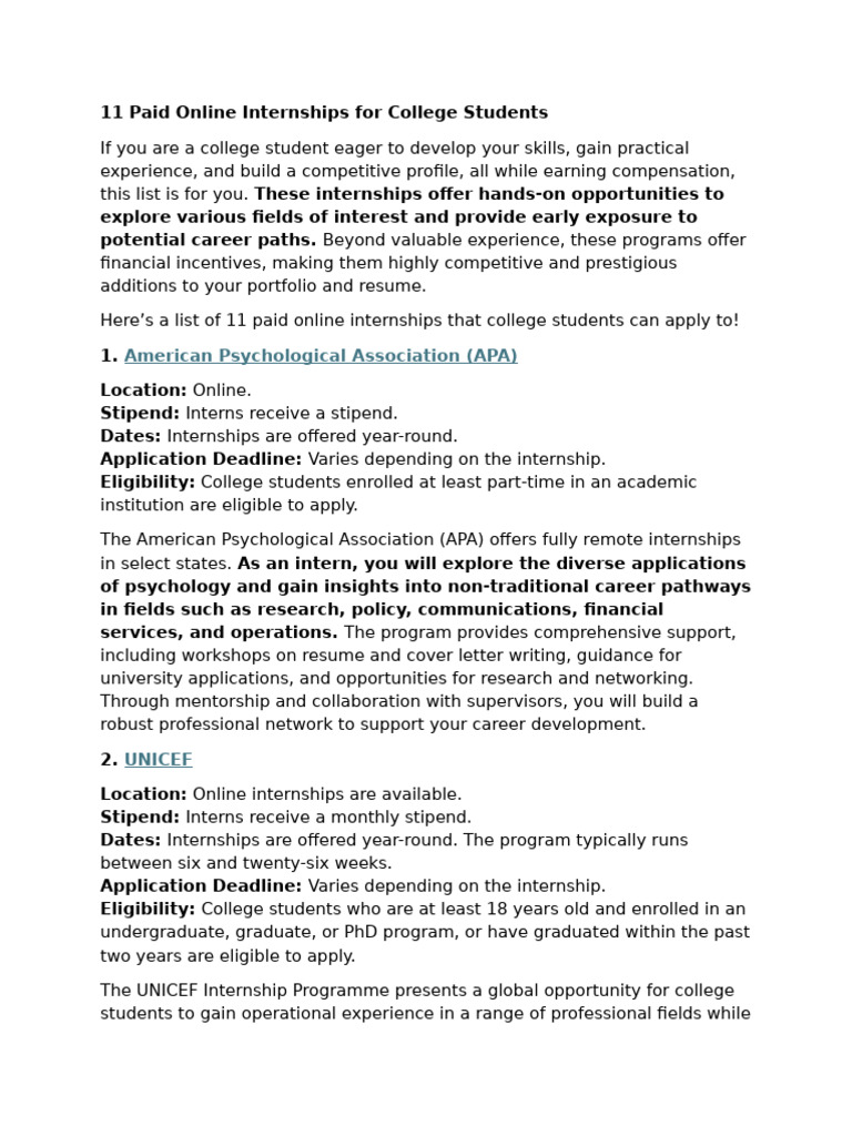 11 Paid Online Internships For College Students | PDF | Internship ...