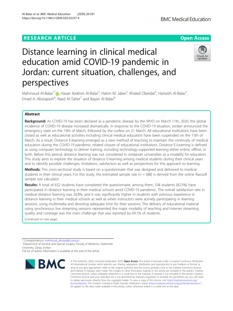 Distance Learning in Clinical Medical Education Amid COVID-19 Pandemic ...