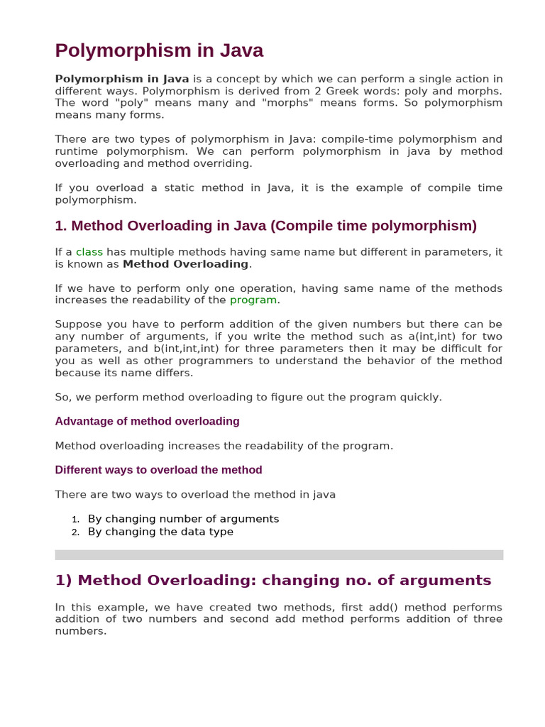 3.1. Polymorphism-runtime and compiletime | PDF | Method (Computer ...
