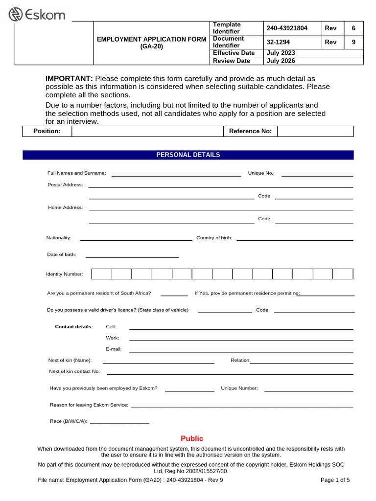 Employment Application Form-GA20 | PDF | Criminal Record | Justice