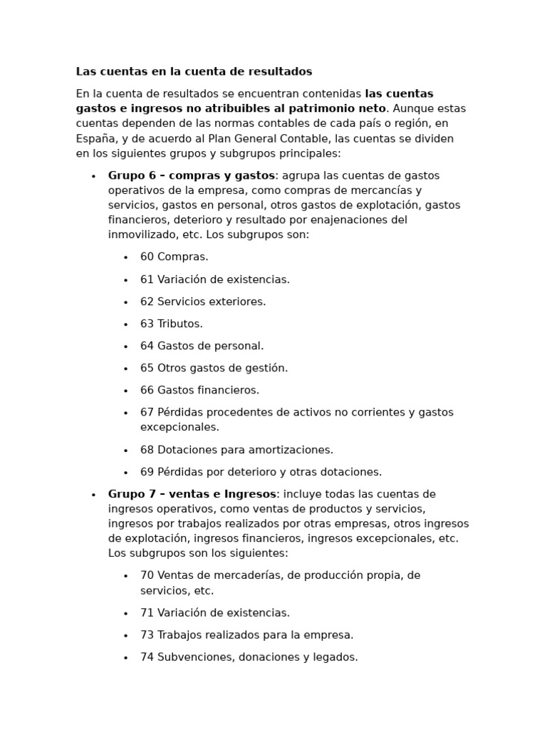 Las Cuentas en La Cuenta de Resultados | PDF | Hoja de balance ...