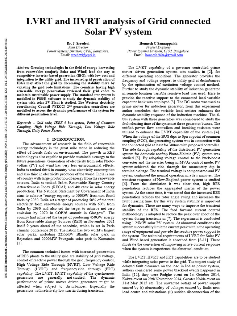 LVRT and HVRT Analysis of Grid Connected Solar PV System | PDF ...