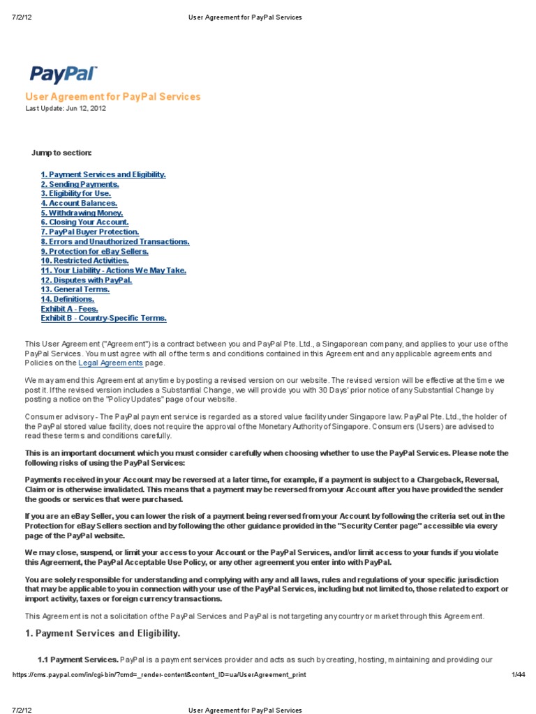 PayPal User Agreement Guide | PDF | Pay Pal | E Bay