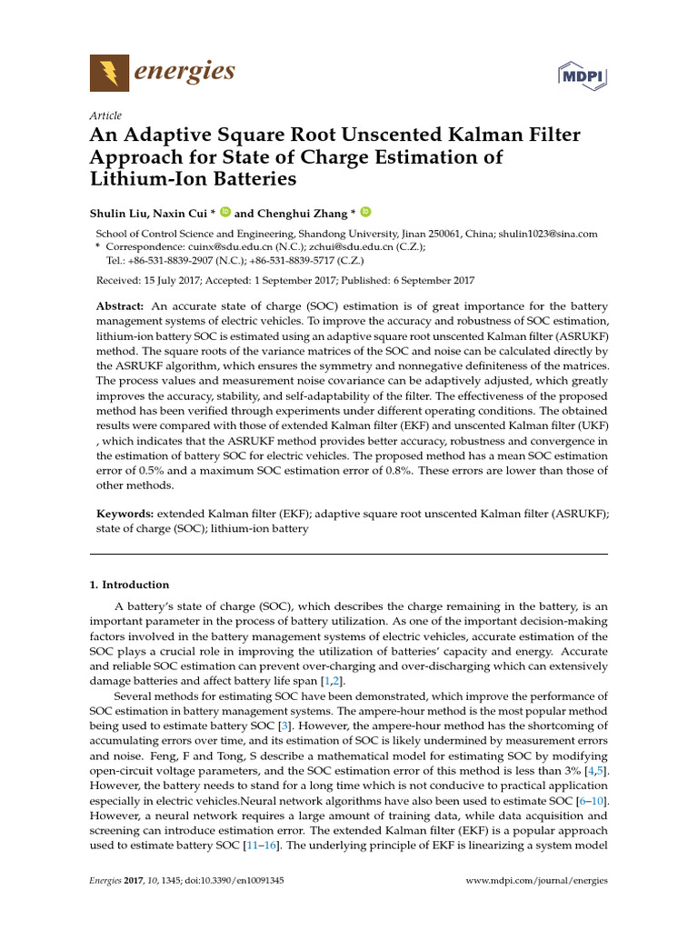 An Adaptive Square Root Unscented Kalman Filter AP (1) | PDF | Kalman ...