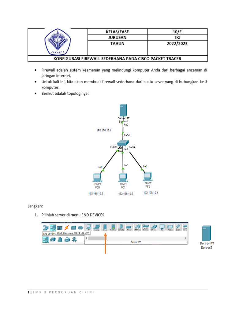 Konfigurasi Firewall Sederhana Pada Cisco Packet Tracer | PDF
