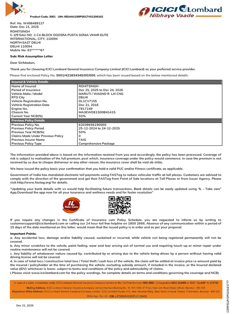 Insurance For DL 1 CV 7155 | PDF | Insurance | Pro Rata