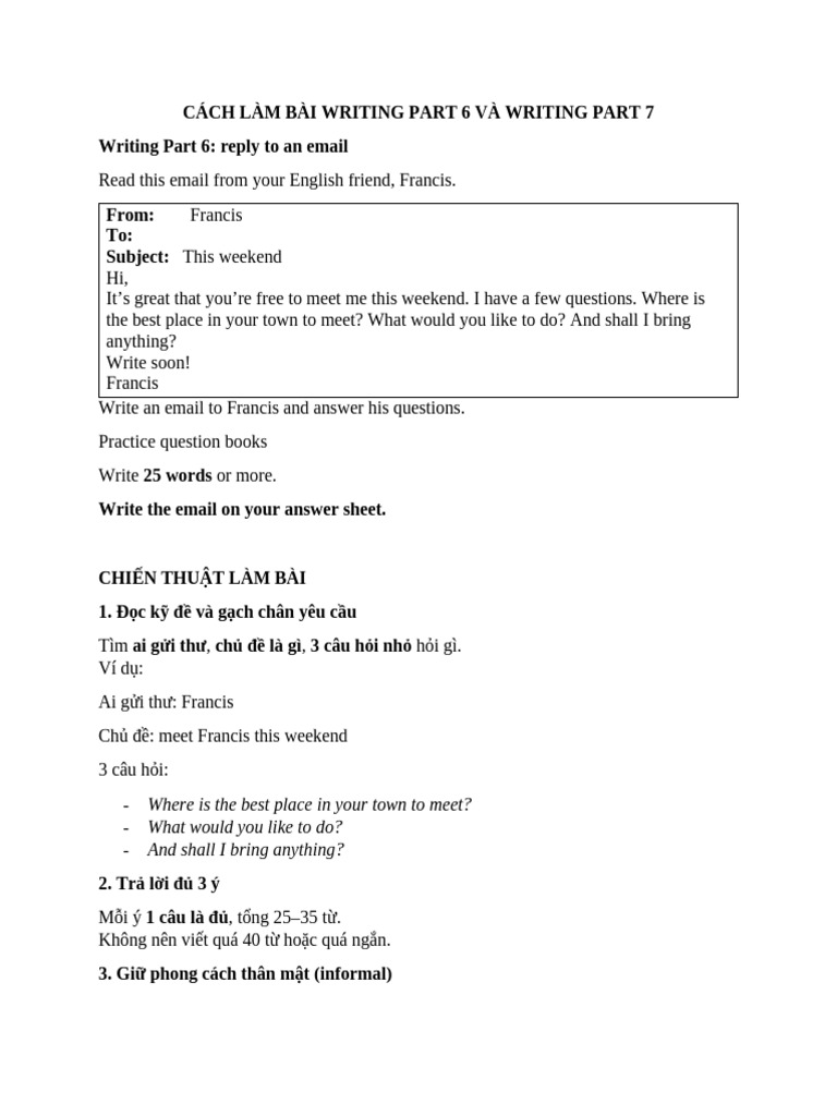 Cách Làm Bài Writing Part 6 Và Writing Part 7 - Ket | PDF