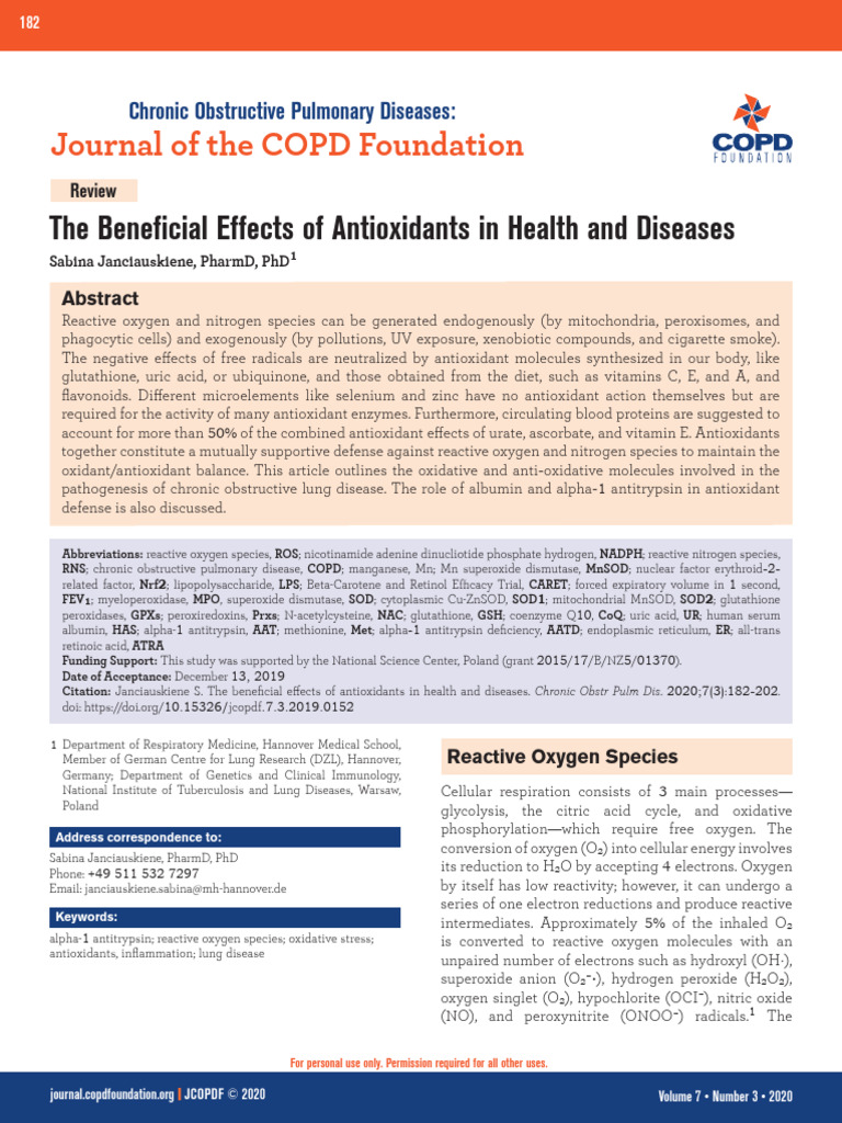 The Beneficial Effects of Antioxidants in Health and Diseases | PDF ...