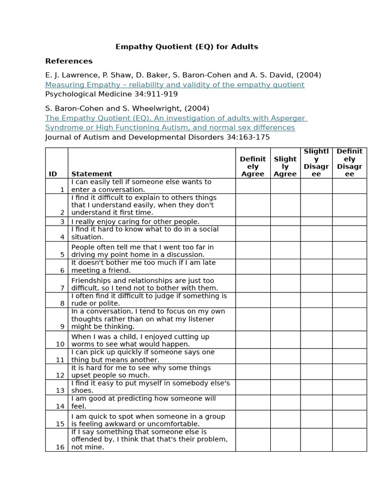 EQ Adult | PDF | Empathy | Asperger Syndrome