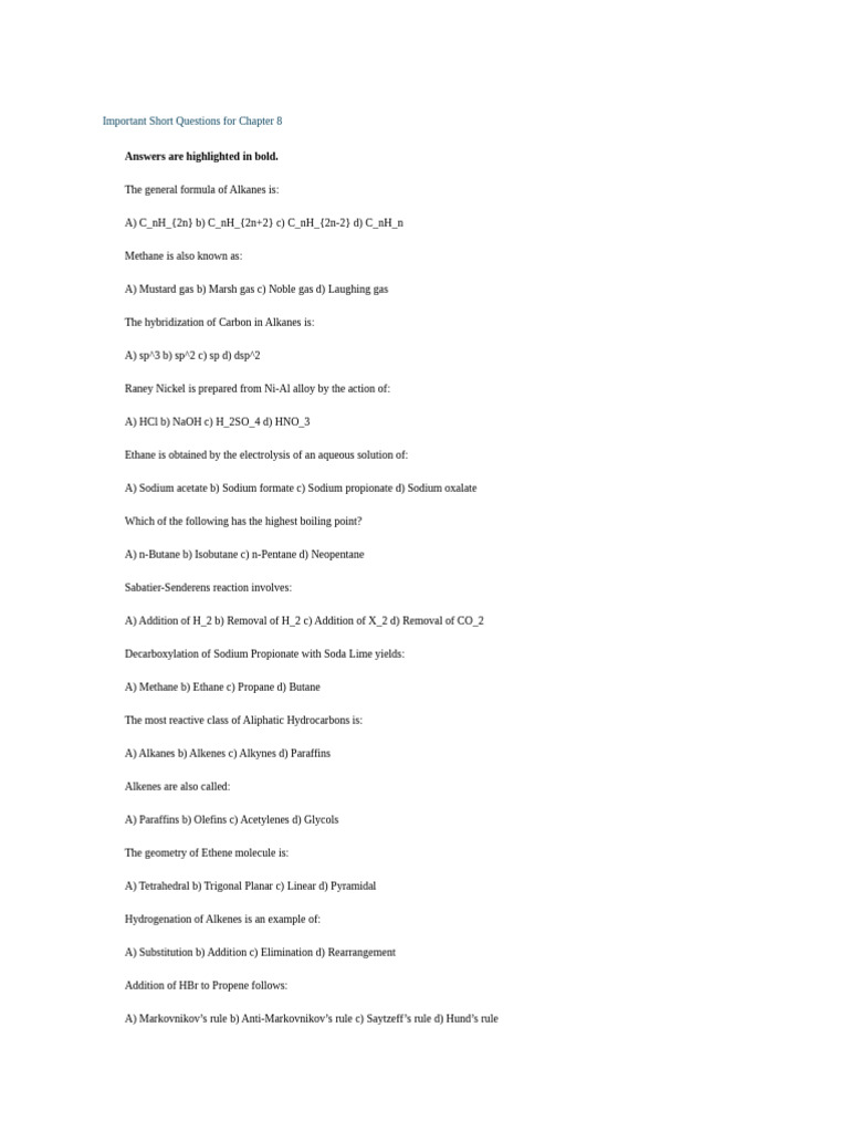 Chapter 8 Notes 2nd Year | PDF | Alkene | Alkane