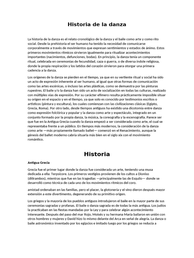 Historia de La Danza | PDF | Bailes | Las artes escénicas
